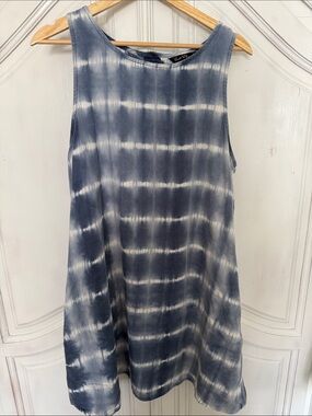 Blue & White Tie-Dye Sleeveless Boho‎ Coastal Lake Swing Dress Women's Size M